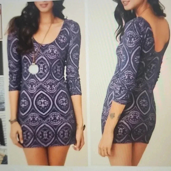 FREE PEOPLE BELLE MINI GREY PLUM DRESS SIZE XS - Picture 1 of 4